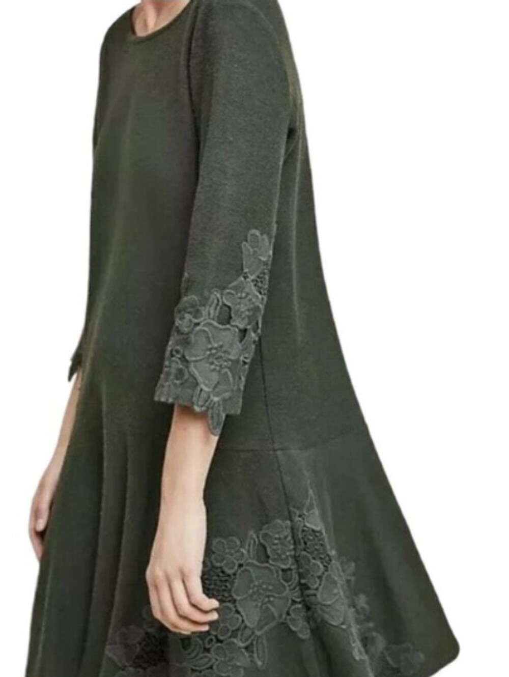 Anthropologie Maeve Tierra Linen Cotton Dropwaist Dark Green Floral Dress Size L